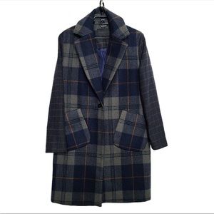 Kendall and Kylie Pea Coat XL Plaid Blue Gray